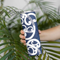 New Zealand Maori Mo Bros Skinny Tumbler Blue Ribbon With Koru Kowhaiwhai - Polynesian Pride