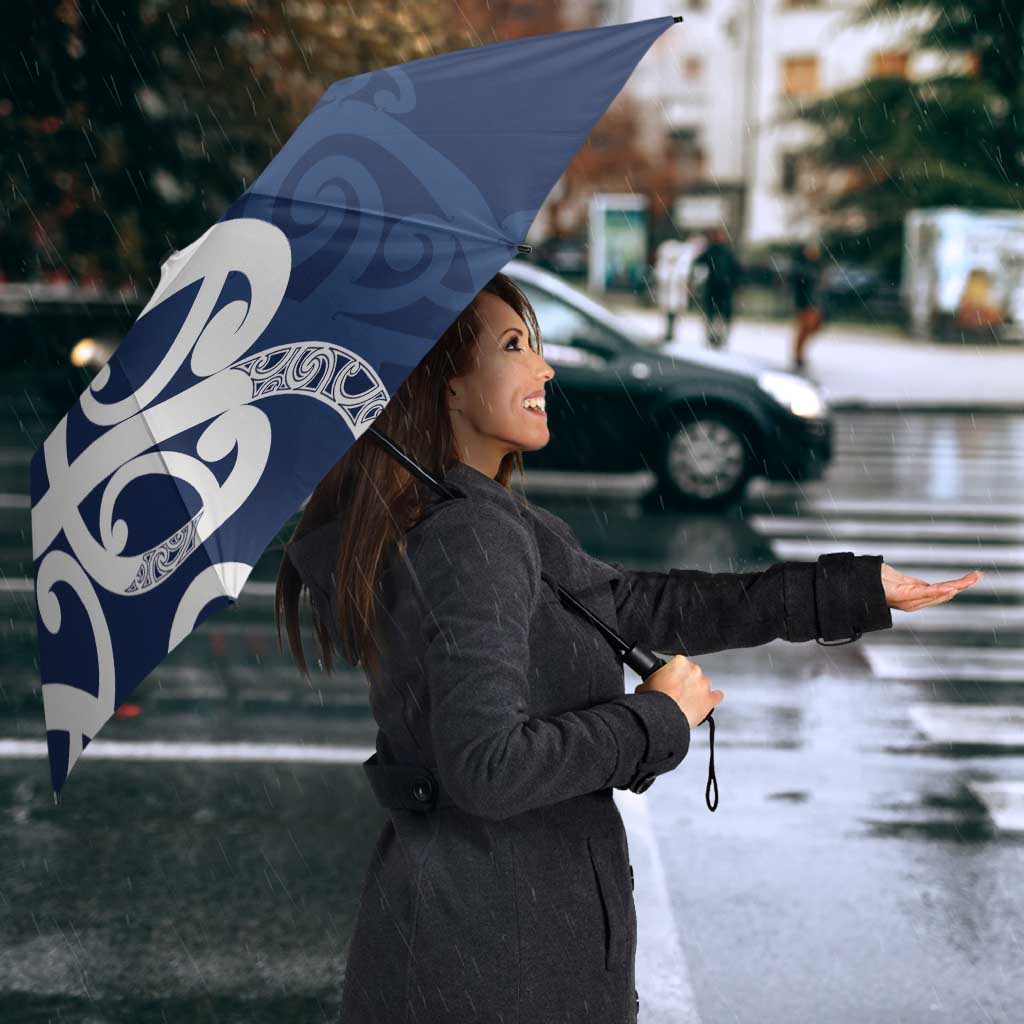 New Zealand Maori Mo Bros Umbrella Blue Ribbon With Koru Kowhaiwhai - Polynesian Pride