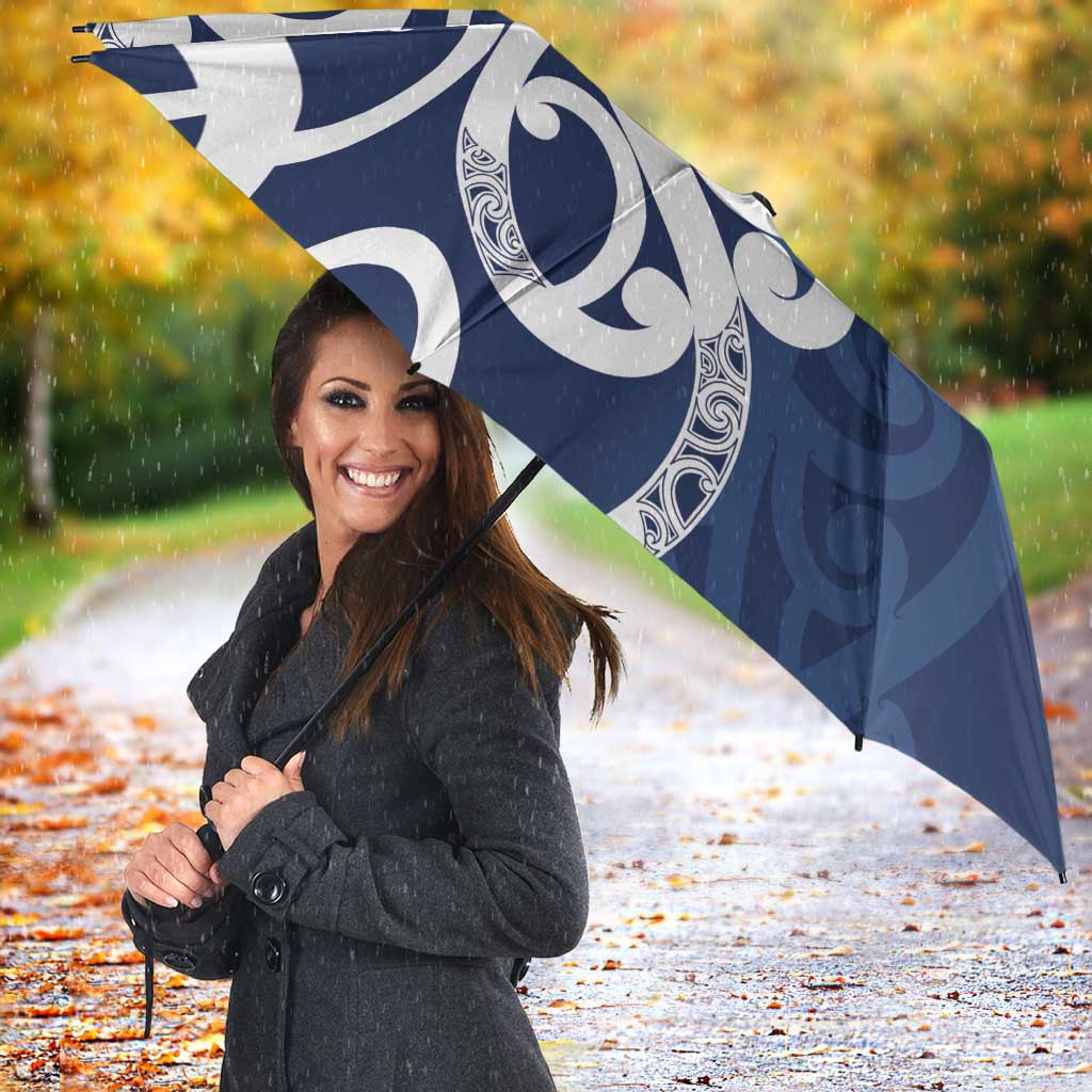 New Zealand Maori Mo Bros Umbrella Blue Ribbon With Koru Kowhaiwhai - Polynesian Pride