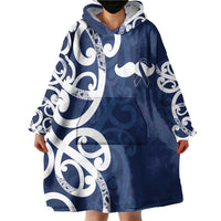 New Zealand Maori Mo Bros Wearable Blanket Hoodie Blue Ribbon With Koru Kowhaiwhai - Polynesian Pride
