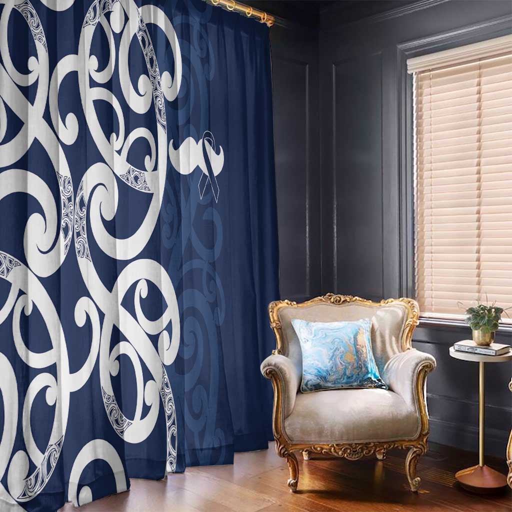 New Zealand Maori Mo Bros Window Curtain Blue Ribbon With Koru Kowhaiwhai - Polynesian Pride
