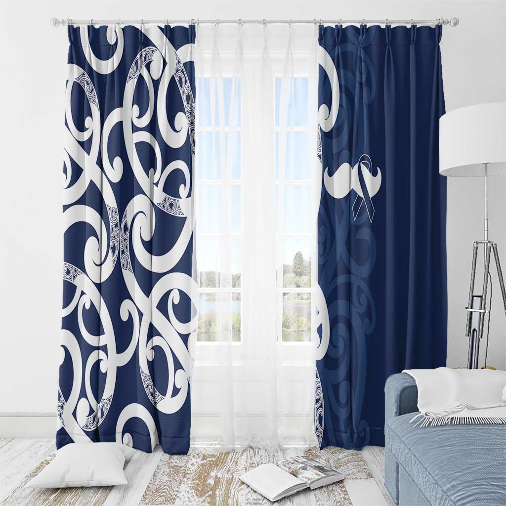 New Zealand Maori Mo Bros Window Curtain Blue Ribbon With Koru Kowhaiwhai - Polynesian Pride