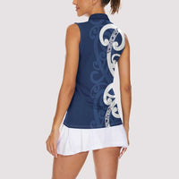 New Zealand Maori Mo Bros Women Sleeveless Polo Shirt Blue Ribbon With Koru Kowhaiwhai - Polynesian Pride