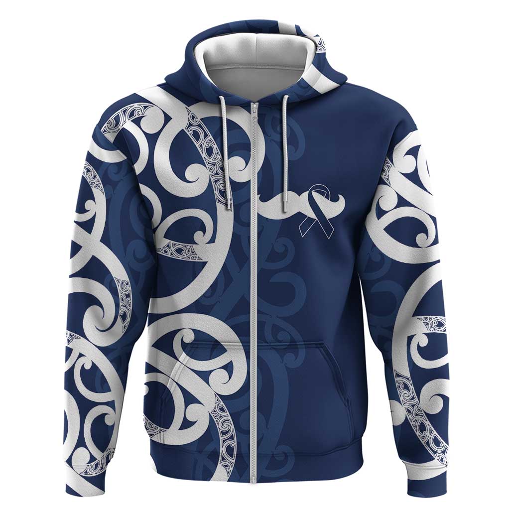 New Zealand Maori Mo Bros Zip Hoodie Blue Ribbon With Koru Kowhaiwhai - Polynesian Pride