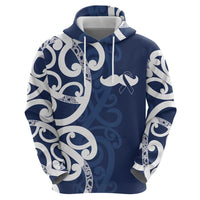 New Zealand Maori Mo Bros Zip Hoodie Blue Ribbon With Koru Kowhaiwhai - Polynesian Pride