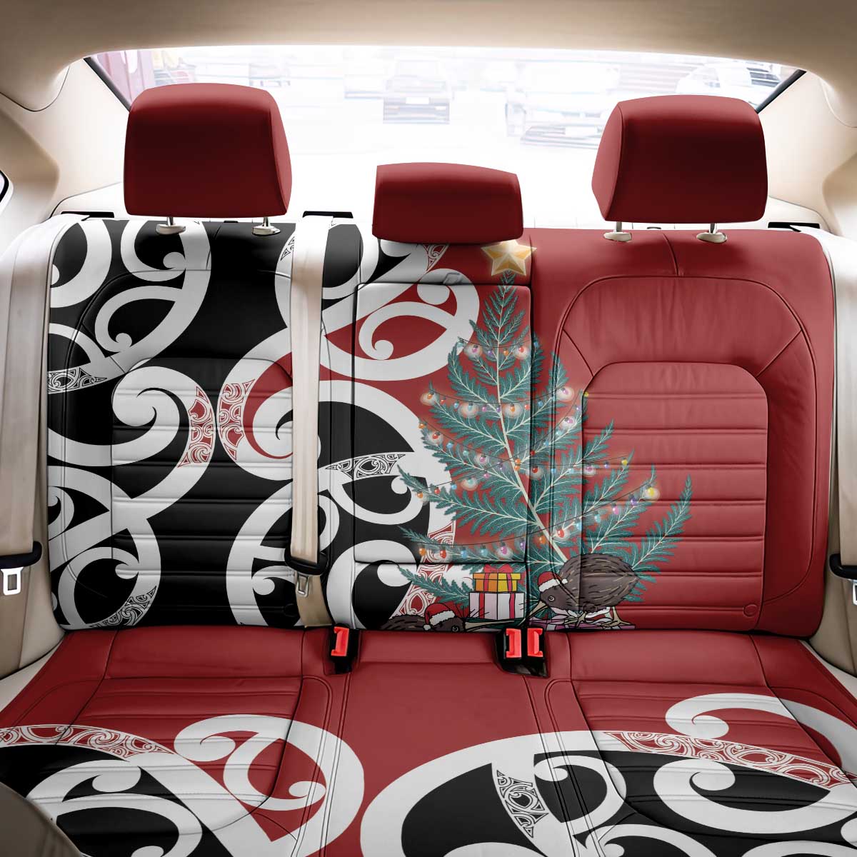 New Zealand Silver Fern Christmas Tree Back Car Seat Cover Meri Kirihimete - Polynesian Pride