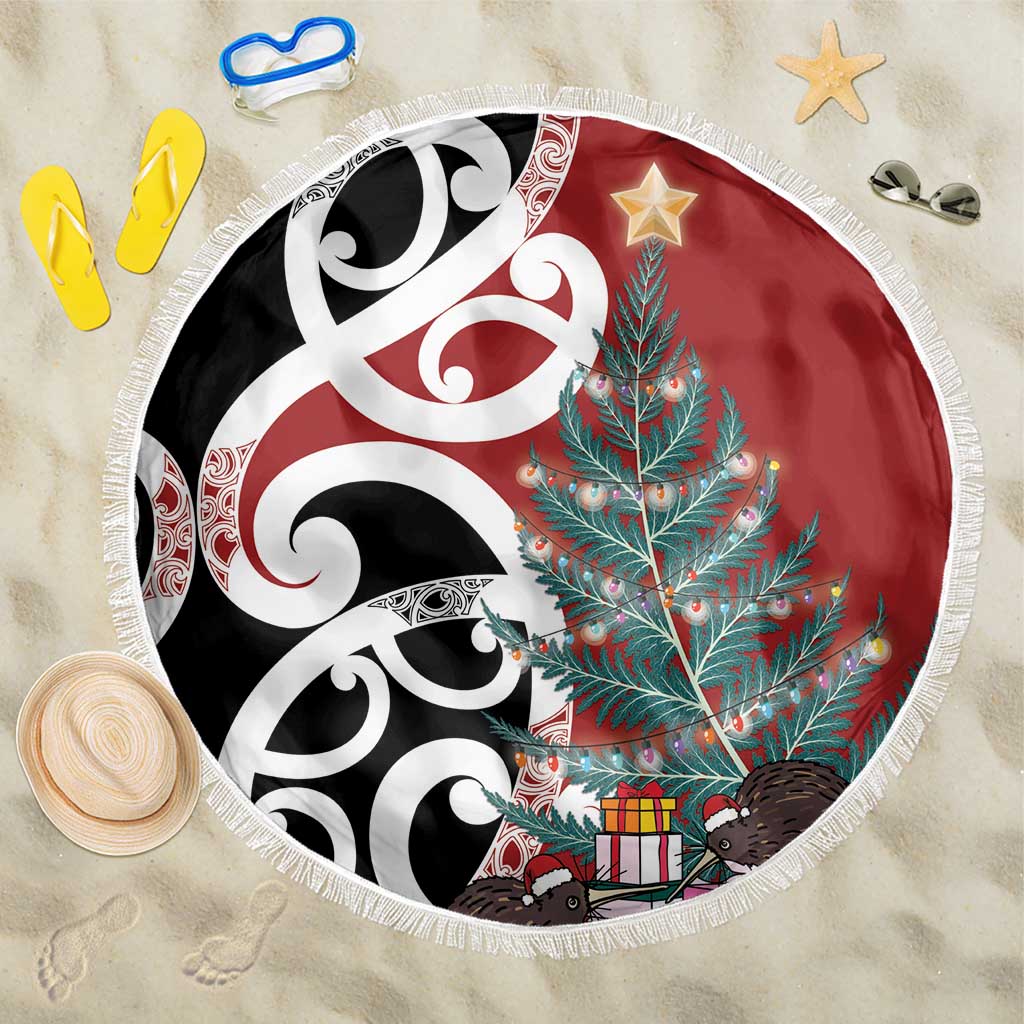 New Zealand Silver Fern Christmas Tree Beach Blanket Meri Kirihimete - Polynesian Pride