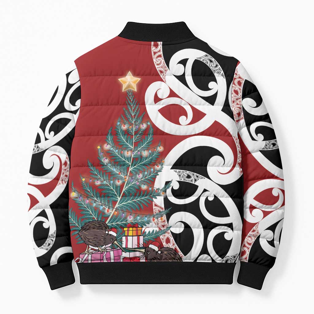 New Zealand Silver Fern Christmas Tree Bomber Puffer Jacket Meri Kirihimete - Polynesian Pride