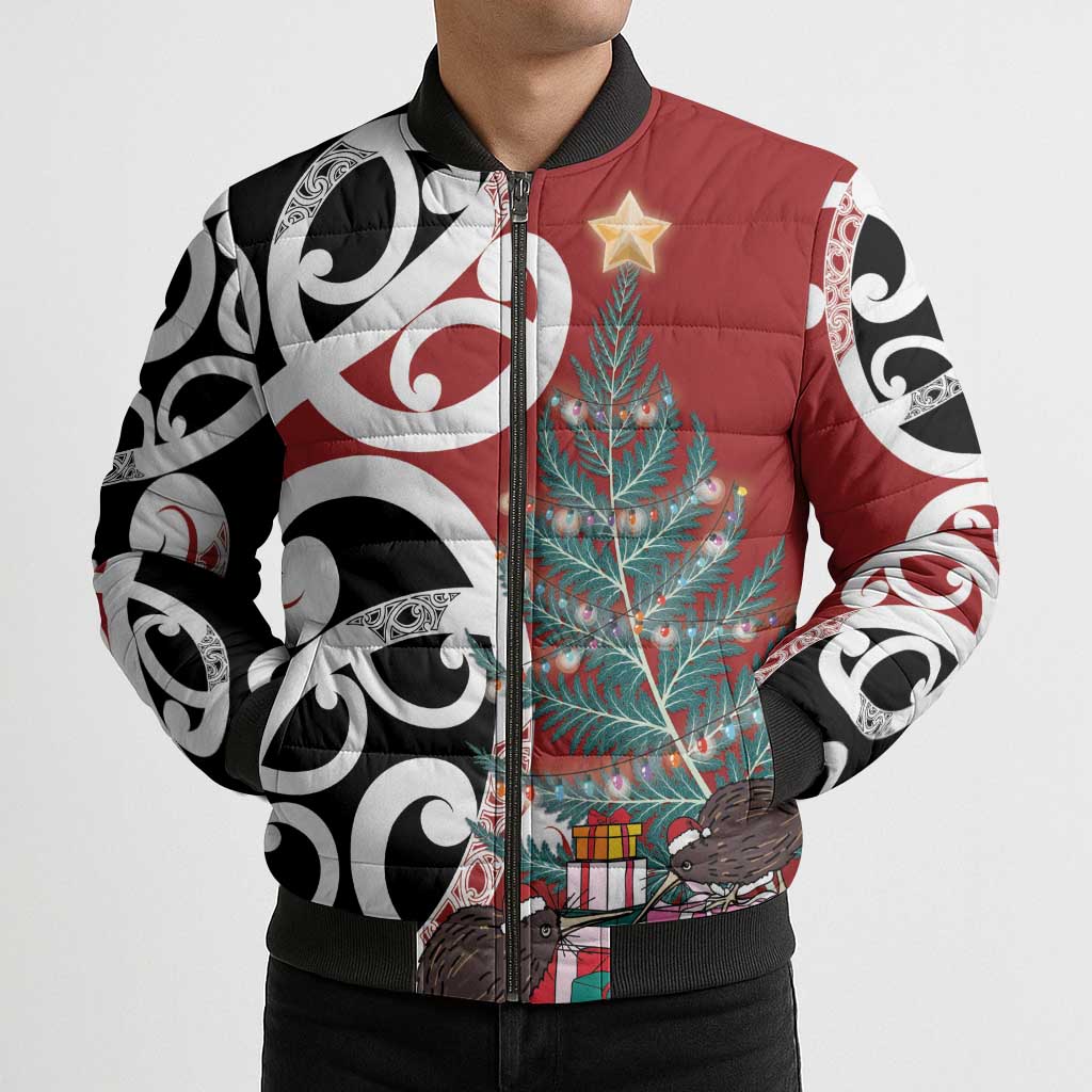 New Zealand Silver Fern Christmas Tree Bomber Puffer Jacket Meri Kirihimete - Polynesian Pride