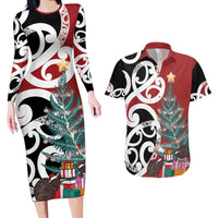 New Zealand Silver Fern Christmas Tree Couples Matching Long Sleeve Bodycon Dress and Hawaiian Shirt Meri Kirihimete - Polynesian Pride