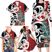 New Zealand Silver Fern Christmas Tree Family Matching Long Sleeve Bodycon Dress and Hawaiian Shirt Meri Kirihimete - Polynesian Pride