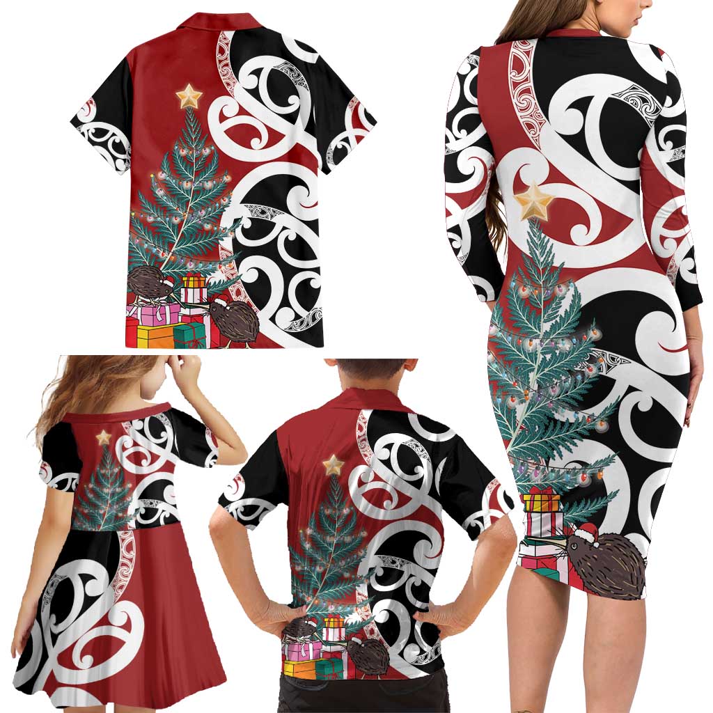 New Zealand Silver Fern Christmas Tree Family Matching Long Sleeve Bodycon Dress and Hawaiian Shirt Meri Kirihimete - Polynesian Pride