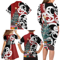 New Zealand Silver Fern Christmas Tree Family Matching Long Sleeve Bodycon Dress and Hawaiian Shirt Meri Kirihimete - Polynesian Pride