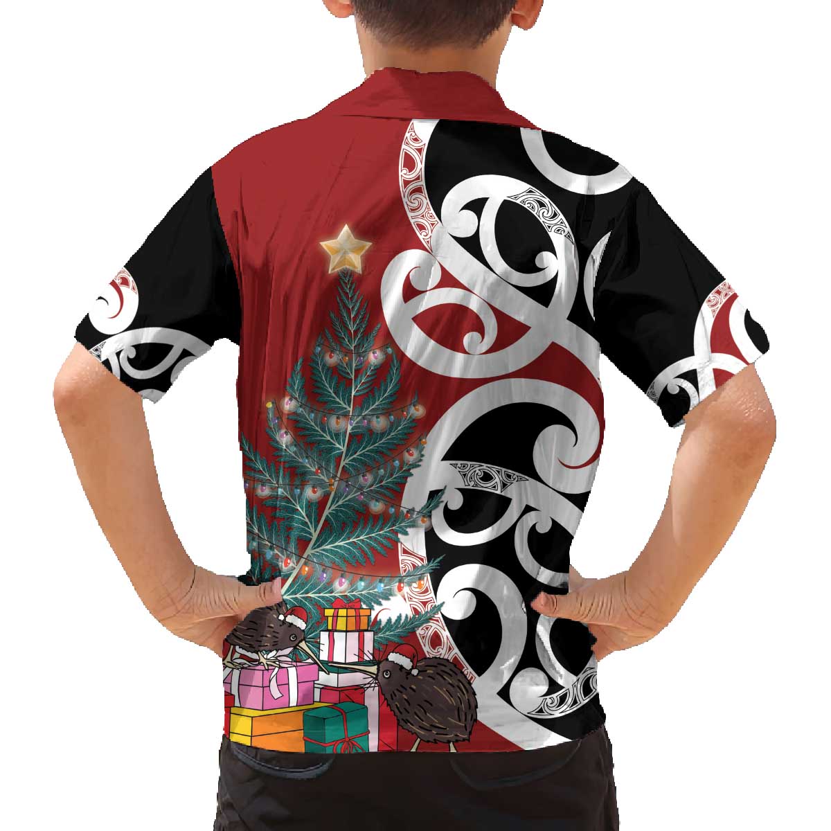 New Zealand Silver Fern Christmas Tree Family Matching Off The Shoulder Long Sleeve Dress and Hawaiian Shirt Meri Kirihimete - Polynesian Pride