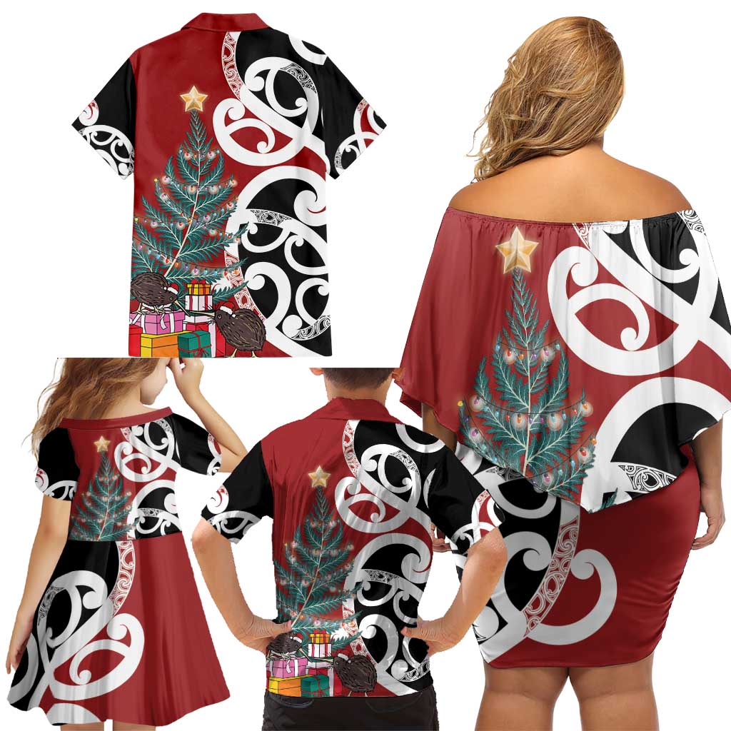New Zealand Silver Fern Christmas Tree Family Matching Off Shoulder Short Dress and Hawaiian Shirt Meri Kirihimete - Polynesian Pride