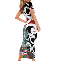 New Zealand Silver Fern Christmas Tree Family Matching Short Sleeve Bodycon Dress and Hawaiian Shirt Meri Kirihimete - Polynesian Pride