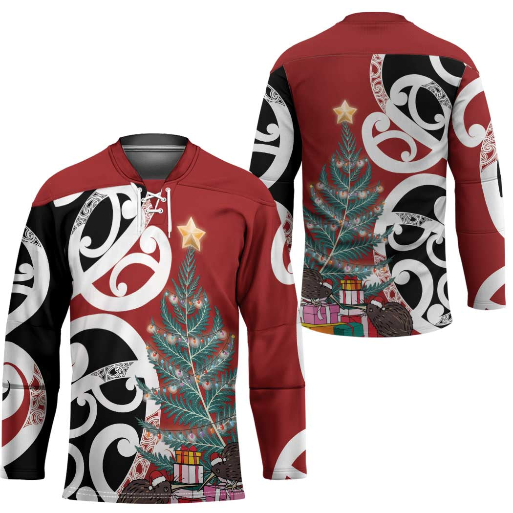 New Zealand Silver Fern Christmas Tree Hockey Jersey Meri Kirihimete - Polynesian Pride