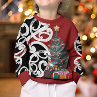 New Zealand Silver Fern Christmas Tree Kid Ugly Christmas Sweater Meri Kirihimete - Polynesian Pride