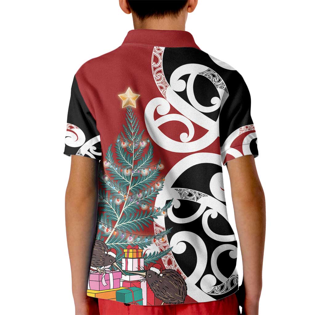 New Zealand Silver Fern Christmas Tree Kid Polo Shirt Meri Kirihimete - Polynesian Pride