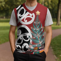 New Zealand Silver Fern Christmas Tree Christmas Knitted V-Neck Vest Meri Kirihimete - Polynesian Pride