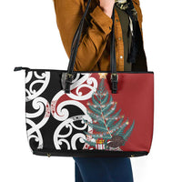 New Zealand Silver Fern Christmas Tree Leather Tote Bag Meri Kirihimete - Polynesian Pride