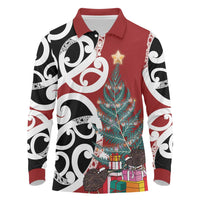 New Zealand Silver Fern Christmas Tree Long Sleeve Polo Shirt Meri Kirihimete - Polynesian Pride