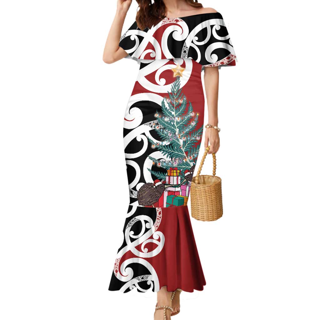 New Zealand Silver Fern Christmas Tree Mermaid Dress Meri Kirihimete - Polynesian Pride