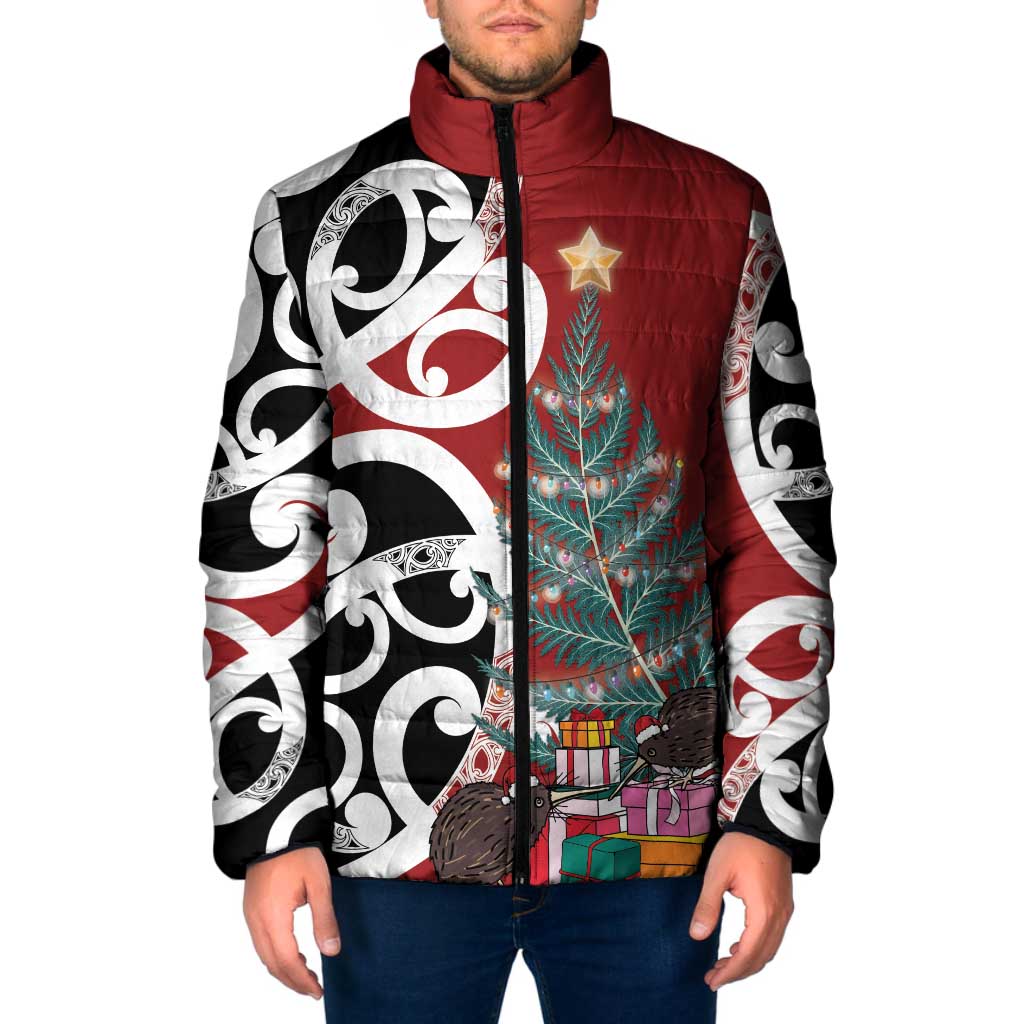 New Zealand Silver Fern Christmas Tree Padded Jacket Meri Kirihimete - Polynesian Pride