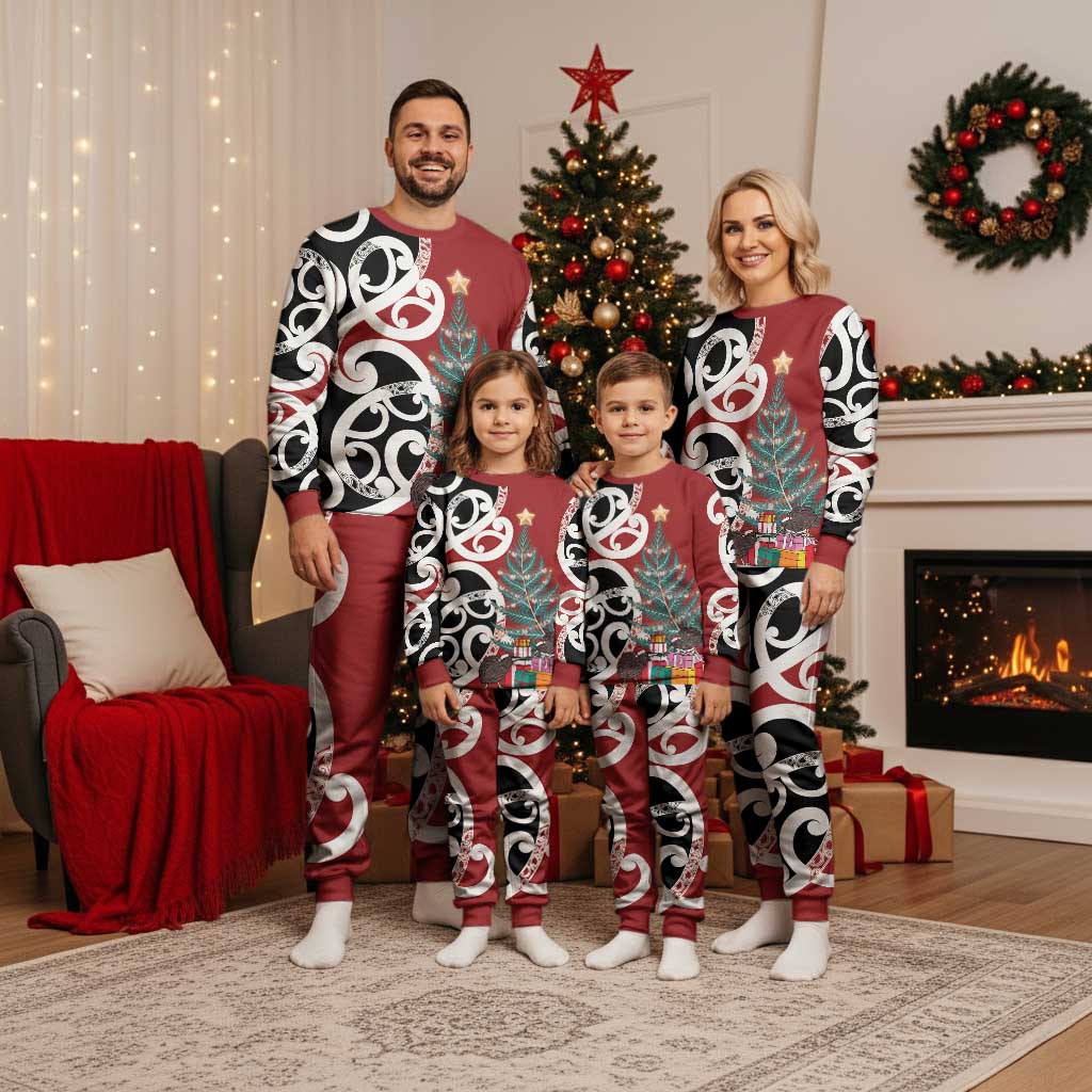 New Zealand Silver Fern Christmas Tree Christmas Pajama Set Meri Kirihimete - Polynesian Pride