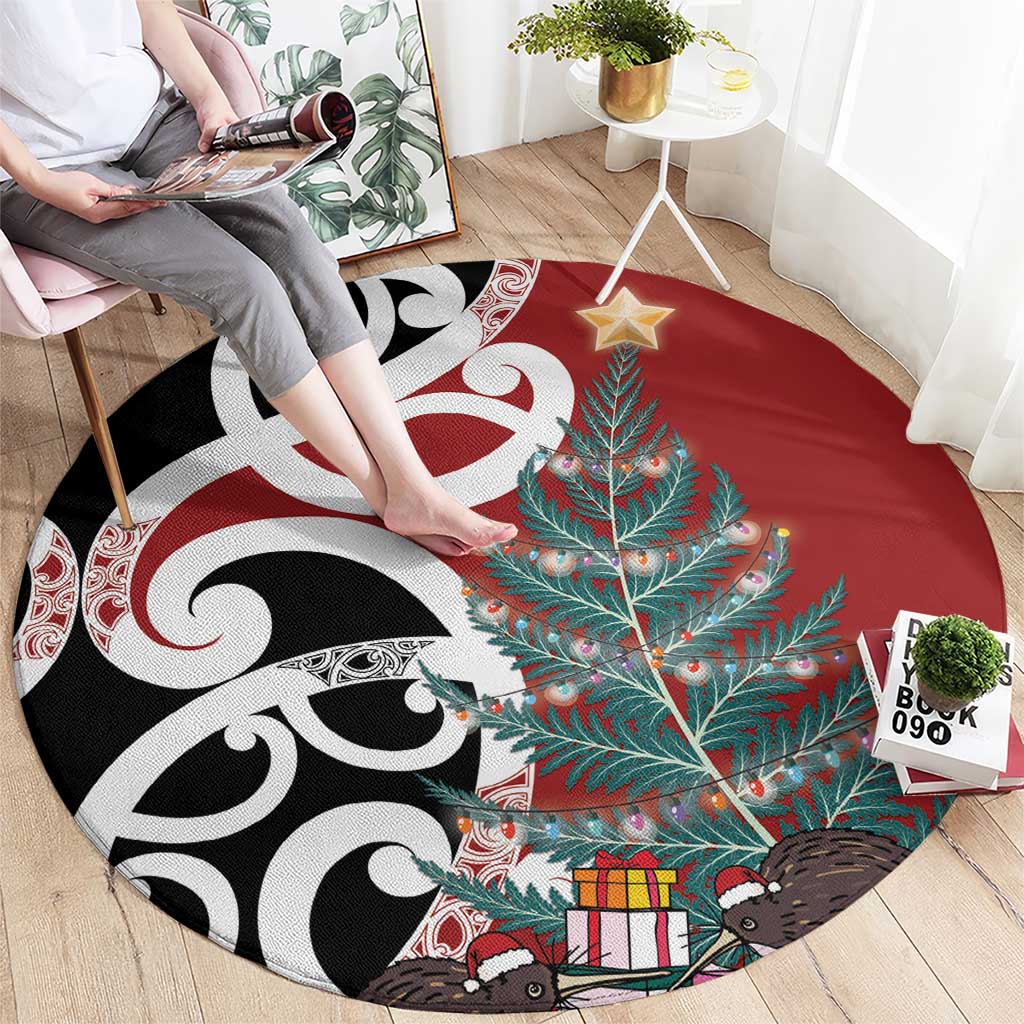 New Zealand Silver Fern Christmas Tree Round Carpet Meri Kirihimete - Polynesian Pride