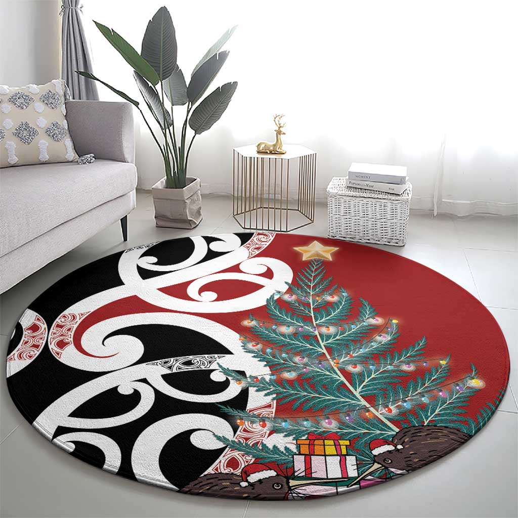New Zealand Silver Fern Christmas Tree Round Carpet Meri Kirihimete - Polynesian Pride