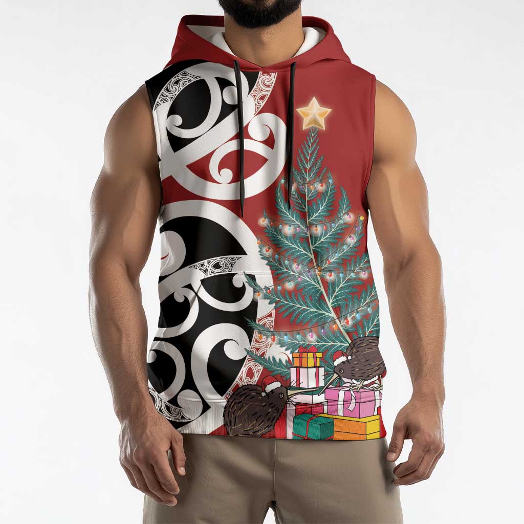 New Zealand Silver Fern Christmas Tree Sleeveless Hoodie Meri Kirihimete - Polynesian Pride