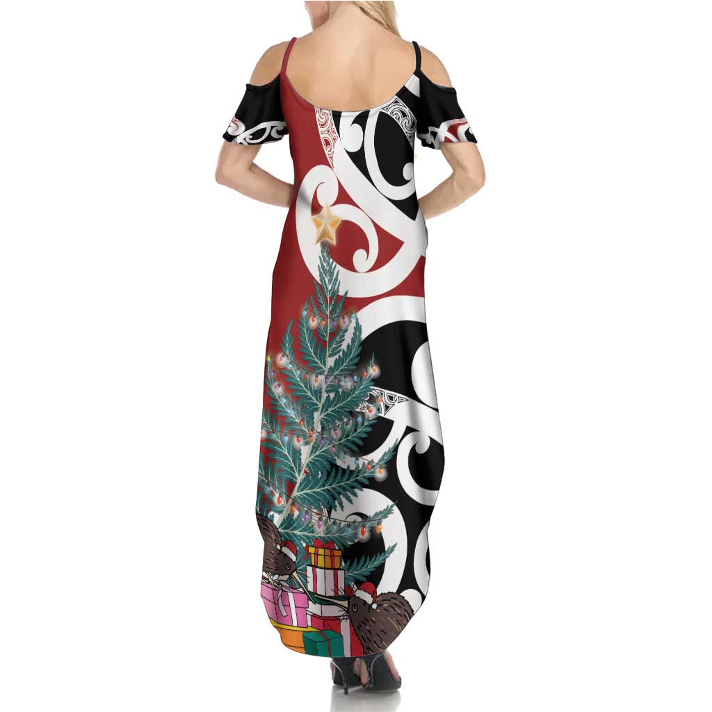 New Zealand Silver Fern Christmas Tree Summer Maxi Dress Meri Kirihimete - Polynesian Pride