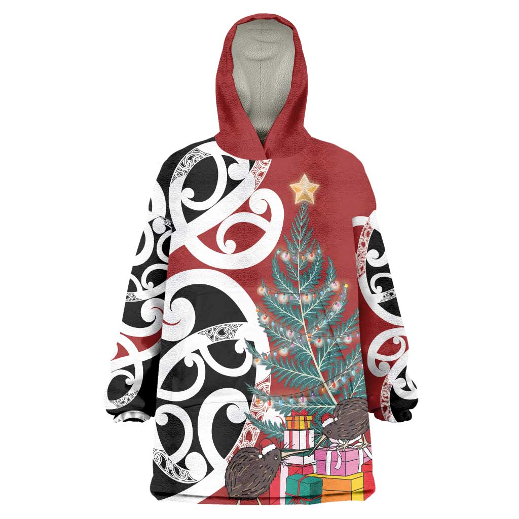 New Zealand Silver Fern Christmas Tree Wearable Blanket Hoodie Meri Kirihimete - Polynesian Pride