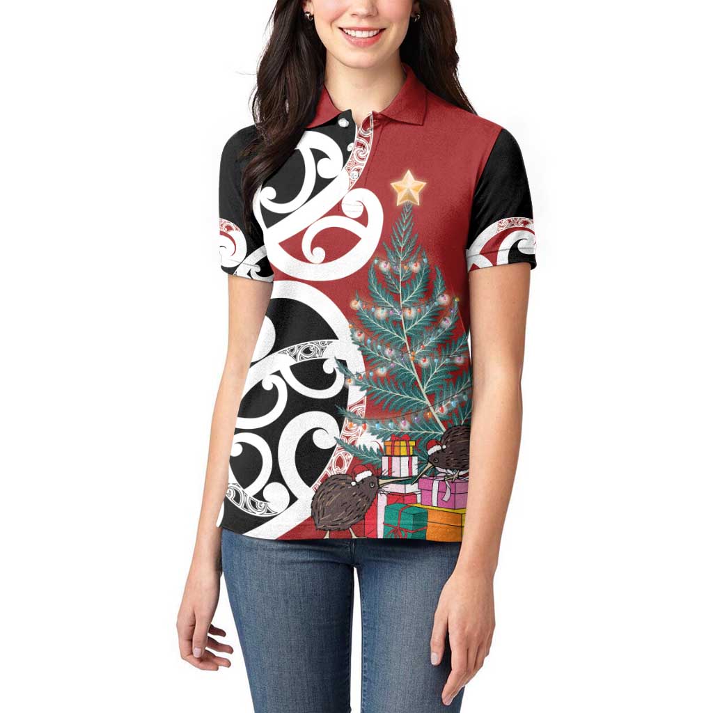 New Zealand Silver Fern Christmas Tree Women Polo Shirt Meri Kirihimete - Polynesian Pride