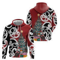 New Zealand Silver Fern Christmas Tree Zip Hoodie Meri Kirihimete - Polynesian Pride