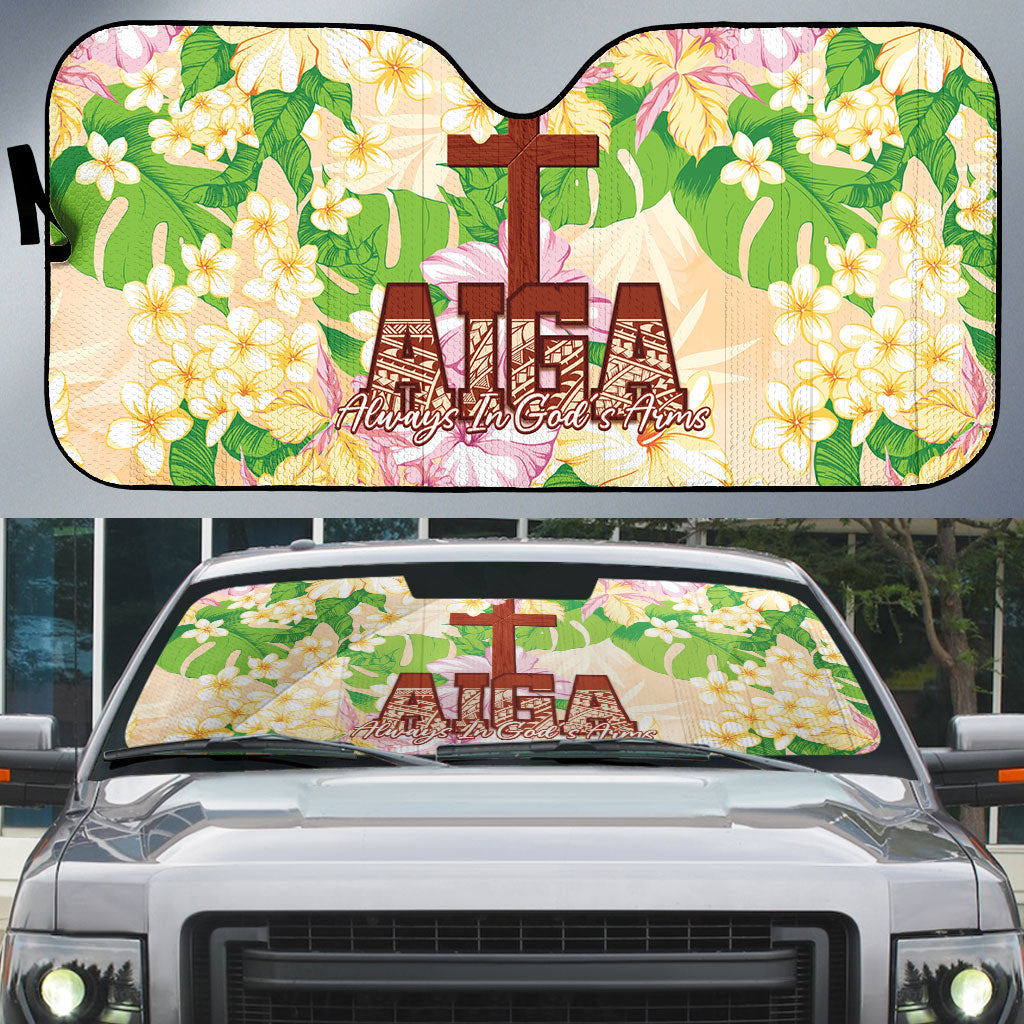 Samoa AIGA Floral Theme Auto Sun Shade Always In God's Arms
