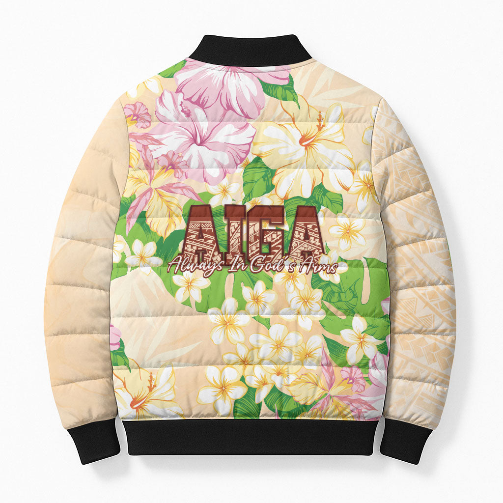 Samoa AIGA Floral Theme Bomber Puffer Jacket Always In God's Arms LT7 - Polynesian Pride