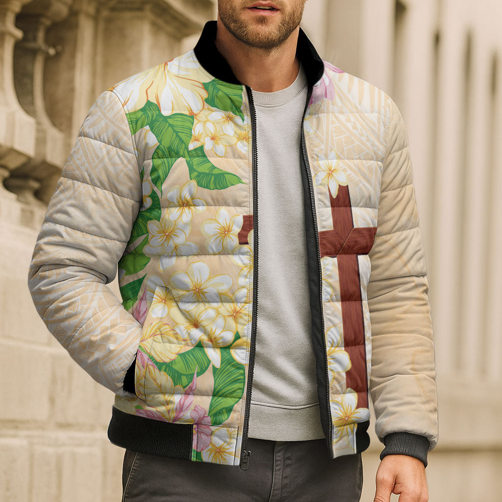 Samoa AIGA Floral Theme Bomber Puffer Jacket Always In God's Arms LT7 - Polynesian Pride