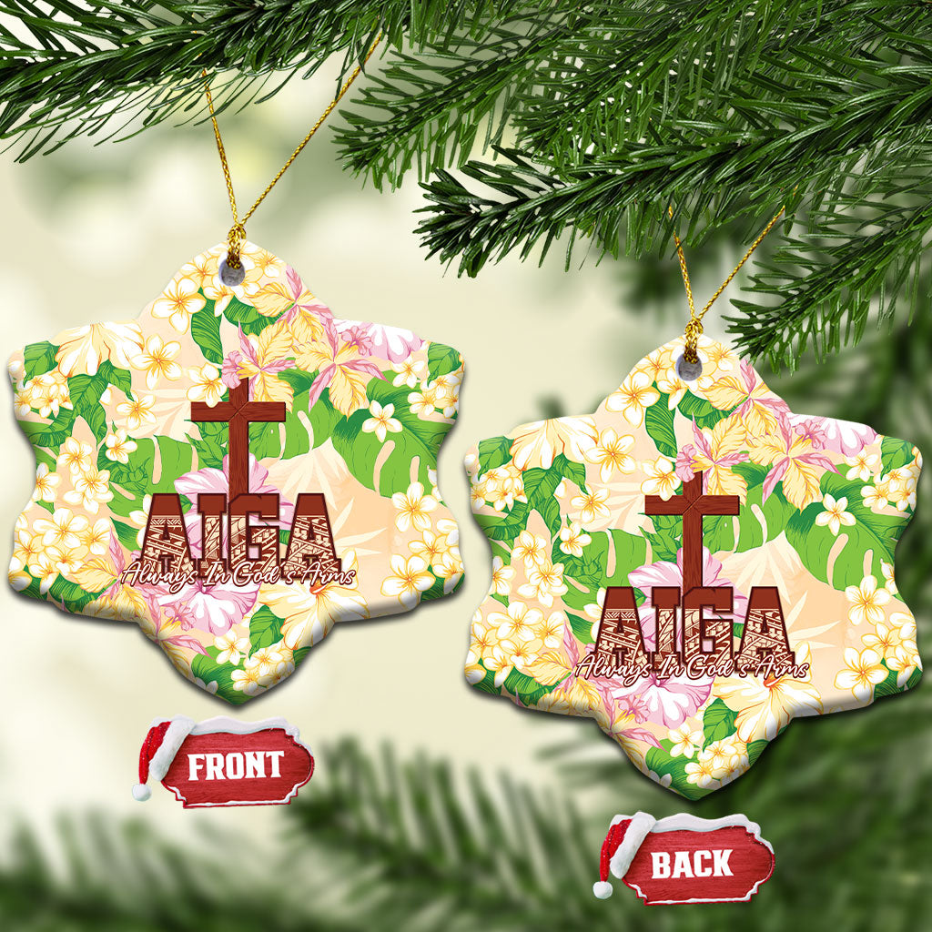 Samoa AIGA Floral Theme Ceramic Ornament Always In God's Arms LT7 Snow Flake Multicolor - Polynesian Pride