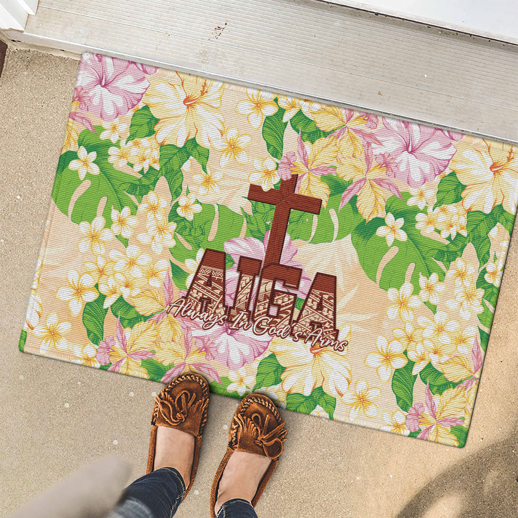 Samoa AIGA Floral Theme Rubber Doormat Always In God's Arms LT7 - Polynesian Pride
