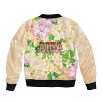 Samoa AIGA Floral Theme Sleeve Zip Bomber Jacket Always In God's Arms LT7 - Polynesian Pride