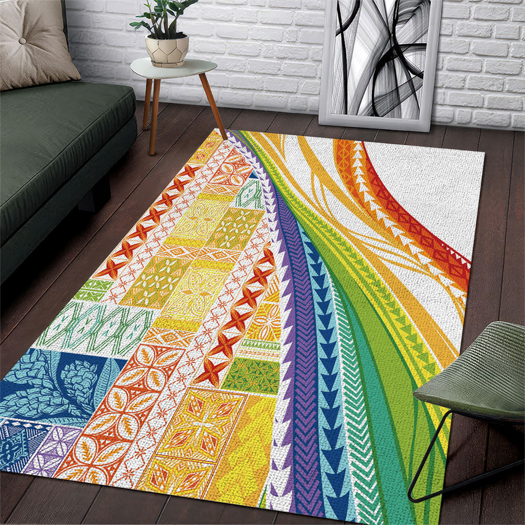 Pasifika Samoa Siapo Malu Tattoo Inspired Area Rug Fa'afafine Rainbow Theme LT7 Multicolor - Polynesian Pride