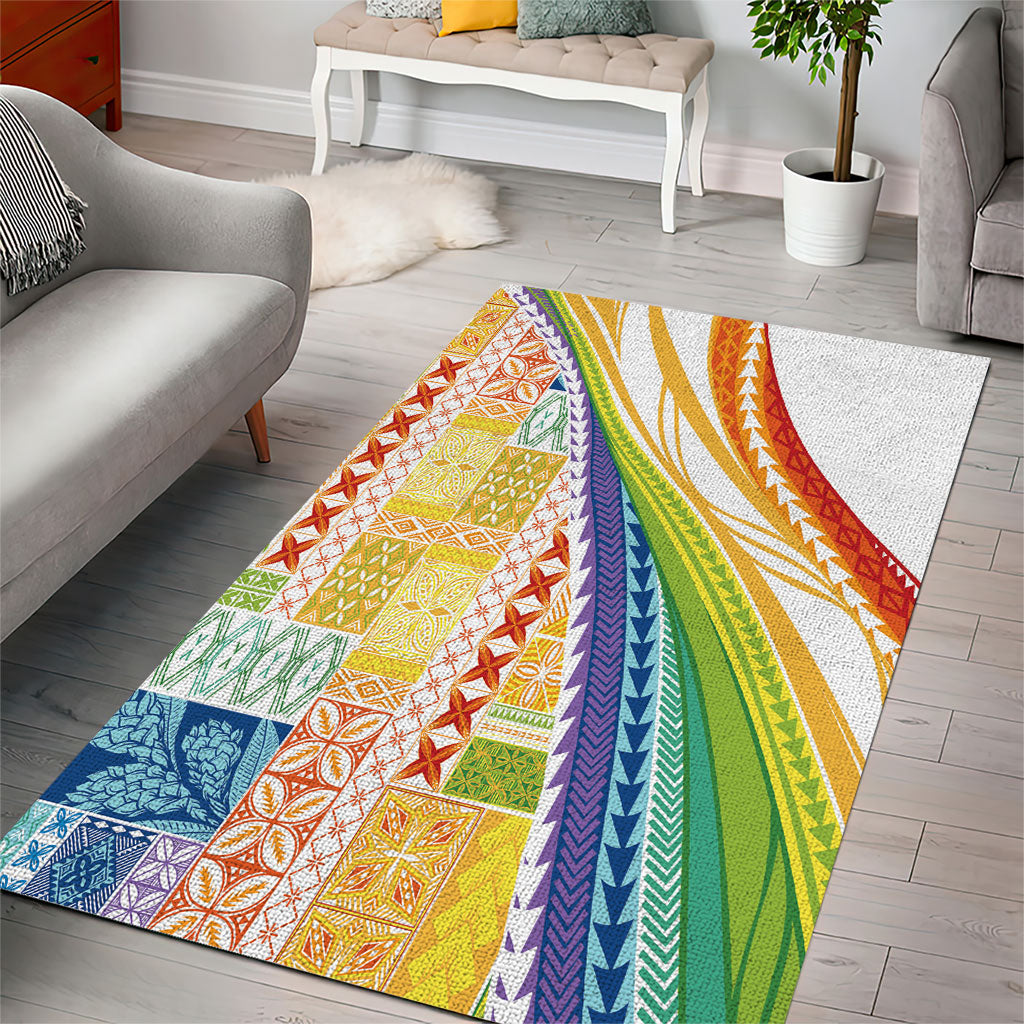 Pasifika Samoa Siapo Malu Tattoo Inspired Area Rug Fa'afafine Rainbow Theme LT7 - Polynesian Pride