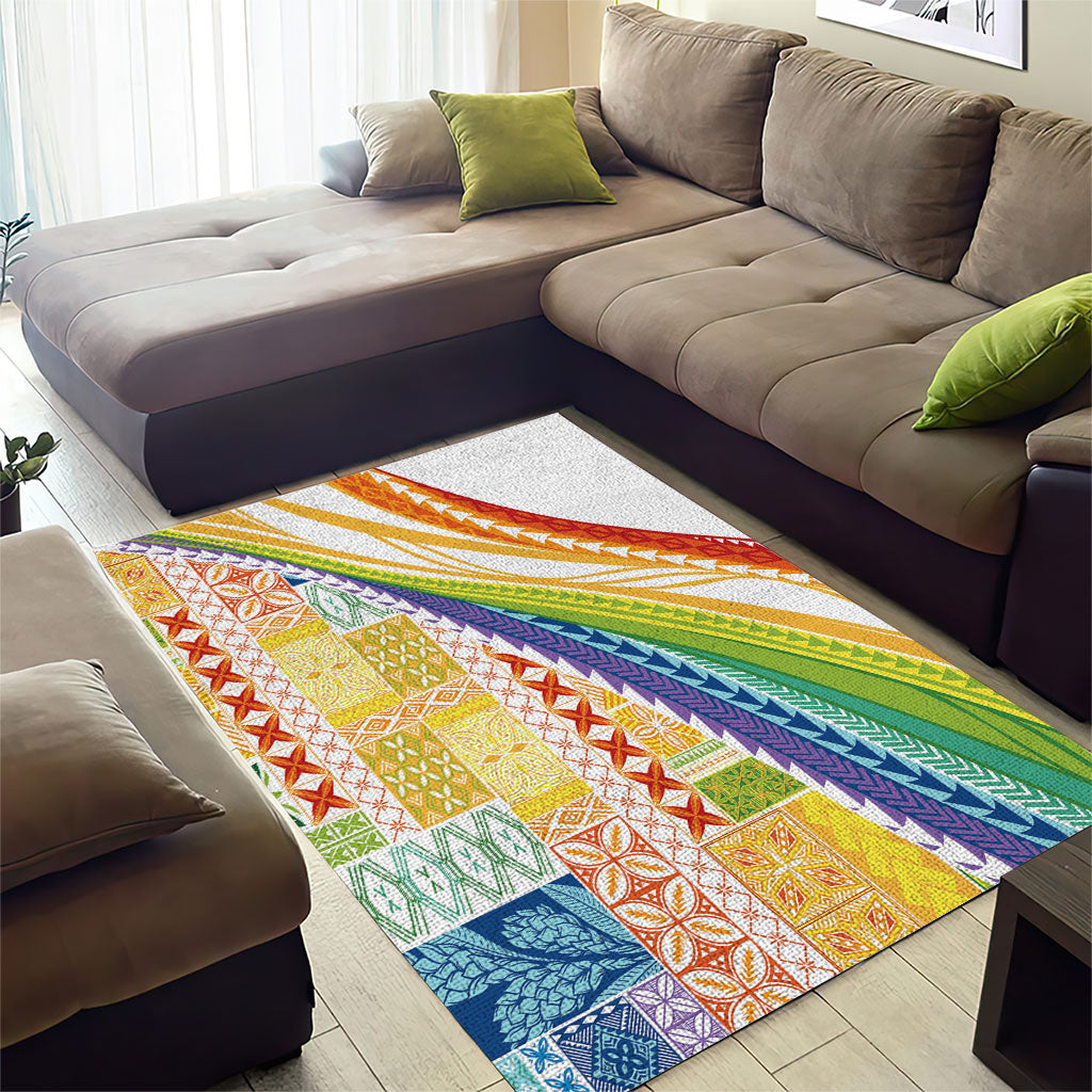 Pasifika Samoa Siapo Malu Tattoo Inspired Area Rug Fa'afafine Rainbow Theme LT7 - Polynesian Pride