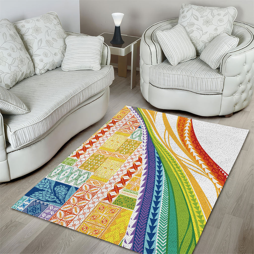 Pasifika Samoa Siapo Malu Tattoo Inspired Area Rug Fa'afafine Rainbow Theme LT7 - Polynesian Pride