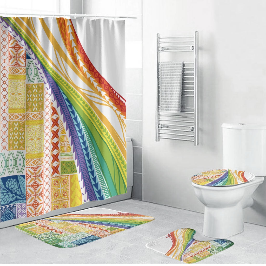Pasifika Samoa Siapo Malu Tattoo Inspired Bathroom Set Fa'afafine Rainbow Theme LT7 Bathroom Set (4 pcs) Multicolor - Polynesian Pride