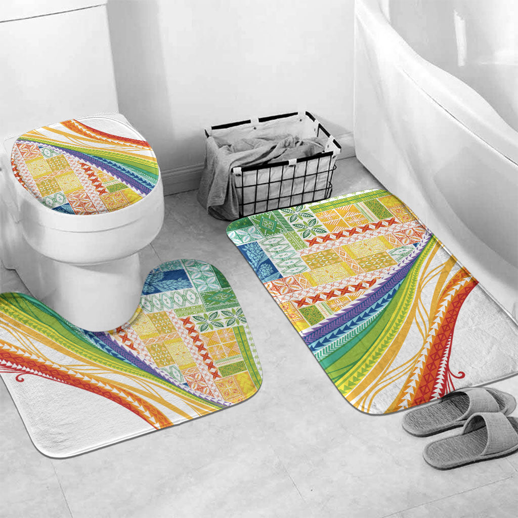Pasifika Samoa Siapo Malu Tattoo Inspired Bathroom Set Fa'afafine Rainbow Theme LT7 Mat Set Only (3 pcs) One Size Multicolor - Polynesian Pride