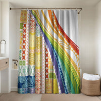 Pasifika Samoa Siapo Malu Tattoo Inspired Bathroom Set Fa'afafine Rainbow Theme LT7 Shower Curtain Only Multicolor - Polynesian Pride