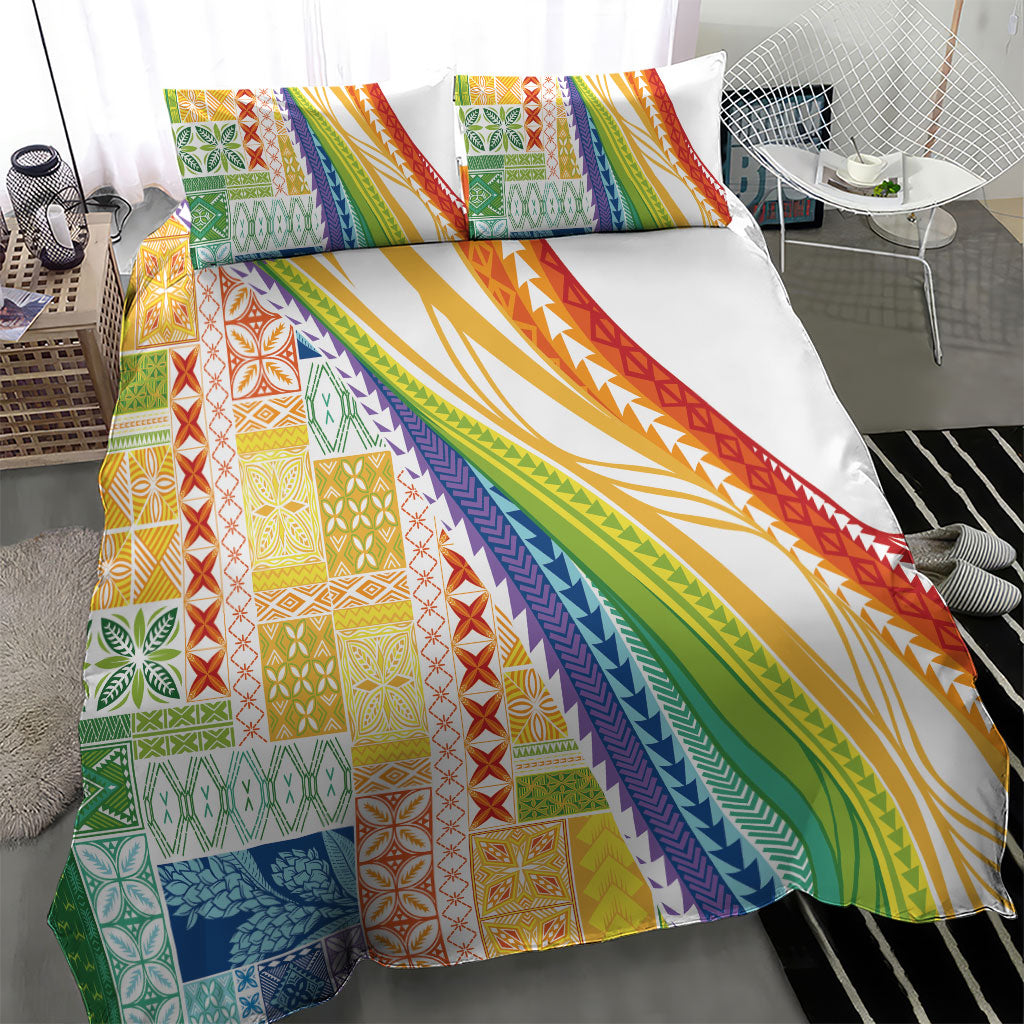 Pasifika Samoa Siapo Malu Tattoo Inspired Bedding Set Fa'afafine Rainbow Theme LT7 - Polynesian Pride